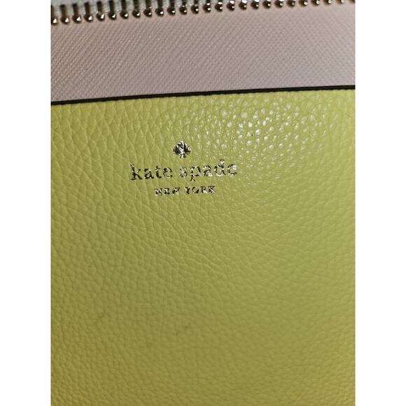 Kate Spade Eva Satchel Crossbody Limelight Yellow White Leather 13x10x5 - Picture 12 of 13